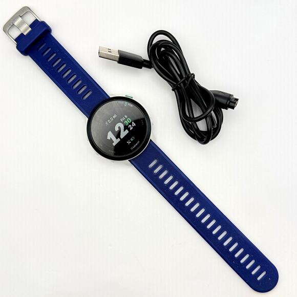 Garmin Forerunner 55 GPS Fitness Watch Mens Womens Black White Case Navy Band main image 7